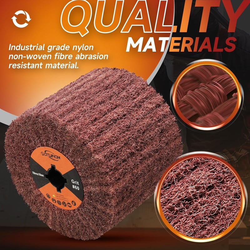 POTUINOM Non-Woven Wheel Surface Conditioning Tool, 60 Grit 120 x 100 x 19 mm Abrasive Drawing Polishing Wheel for Wood Metal Burnishing Wheel 4.7"x 4" - Image 4